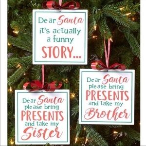 Christmas set of 3 Dear Santa Ornaments